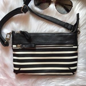 Black and white stripped cross body purse
